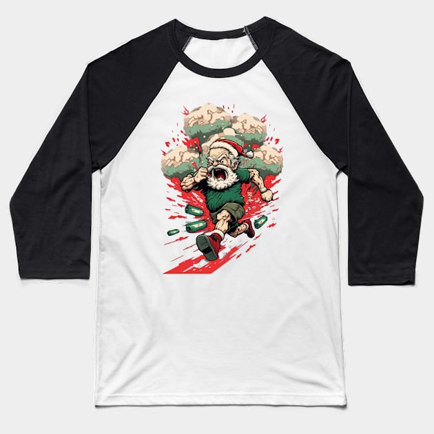 BADASS SANTA, Violent Night-inspired Christmas design Baseball T-Shirt by Buff Geeks Art